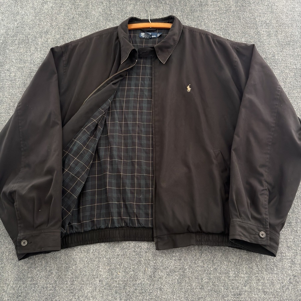Vintage Polo Ralph Lauren Harrington Jacket XXL Black Plaid Lined Bi swing